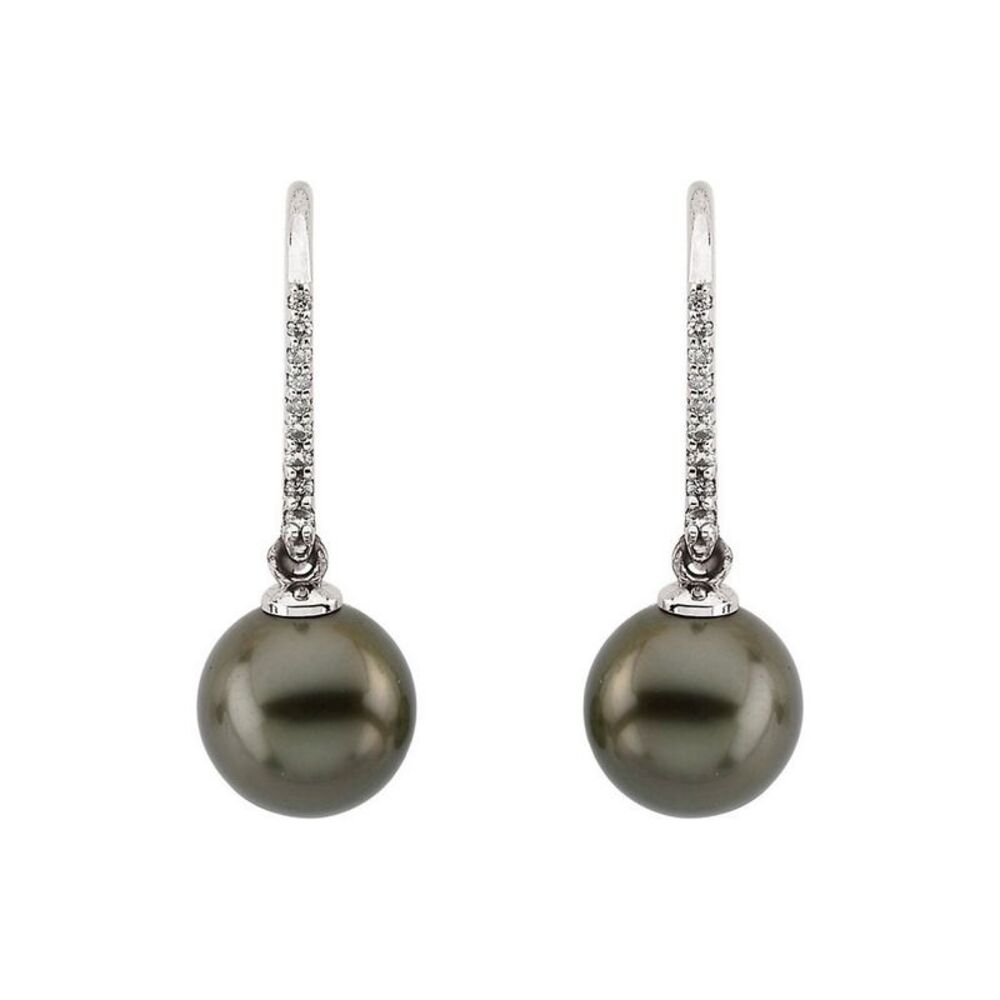 Gray Tahitian Cultured Pearl & Diamond 14k White Gold Dangle Earrings - Picture 2 of 3